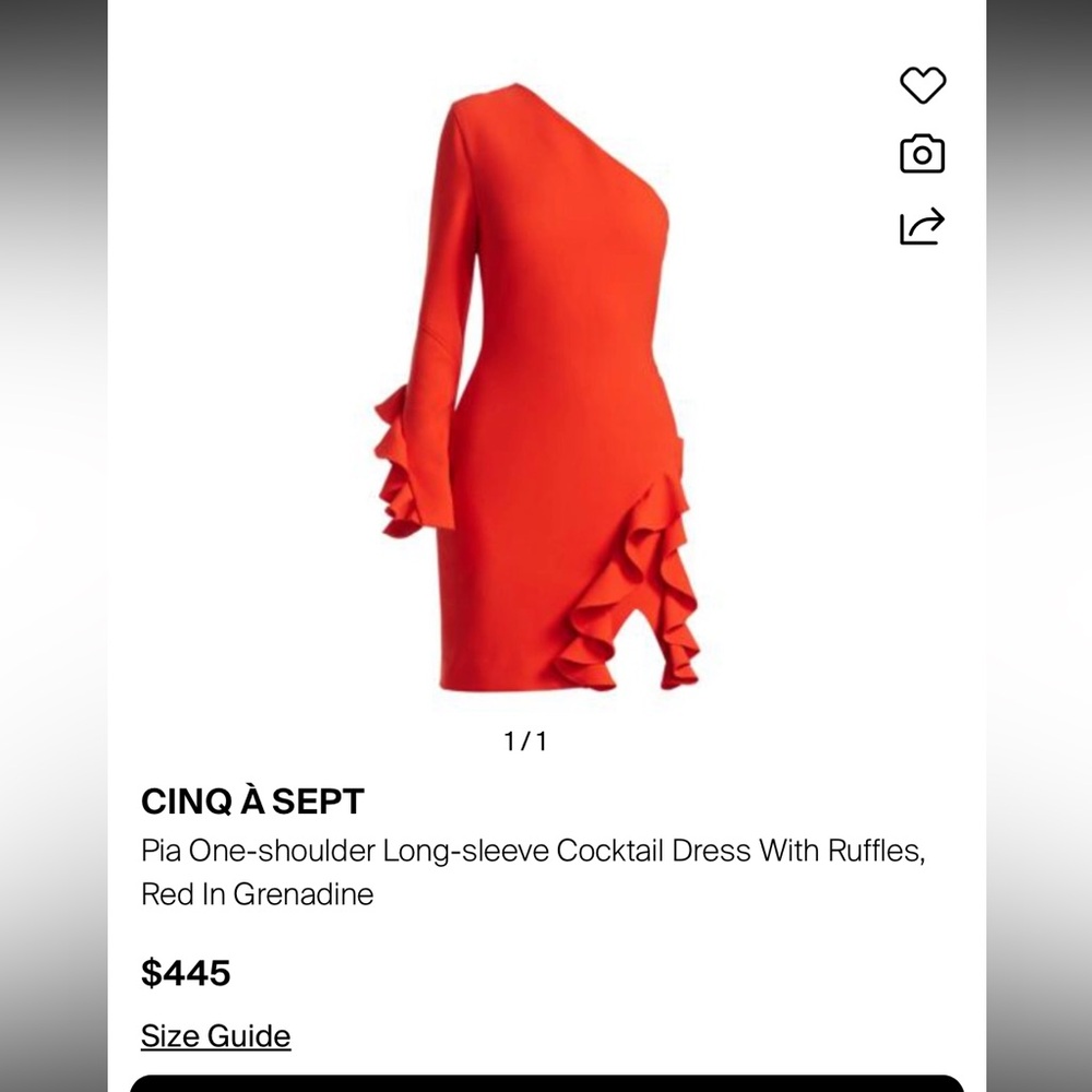 Cinq à Sept Pia Red One-Shoulder Dress size 4